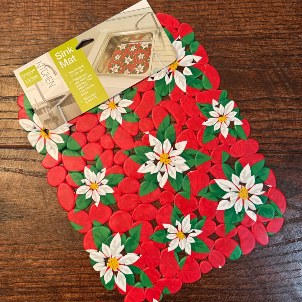 Christmas Sink Mat, Christmas Flowers Sink Mat, Protective Decorative Sink Mat